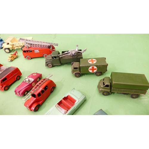 719 - A Quantity of Dinky Cars, lorries etc including Streamlined fire engine red body/wheel hubs, Mobilga... 