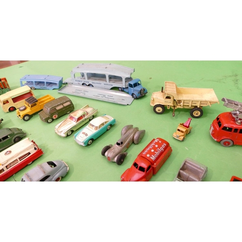 719 - A Quantity of Dinky Cars, lorries etc including Streamlined fire engine red body/wheel hubs, Mobilga... 