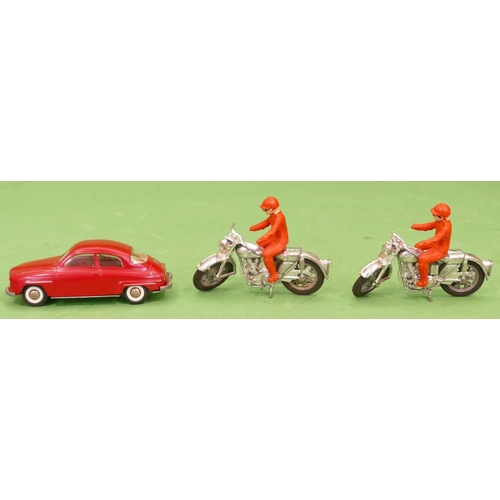 720 - 2 x Benbros Qualitoy Motorcycle Rally Riders with plated motorcycles and red riders in original boxe... 