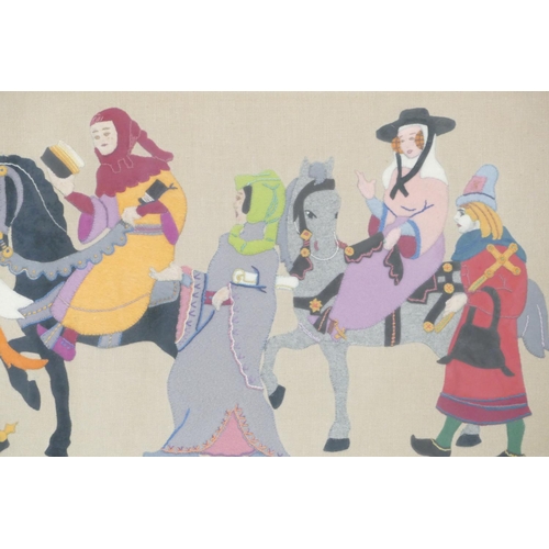 721 - A Felt Picture depicting various figures on horseback in oak frame, 50.5cm x 1m 21cm.