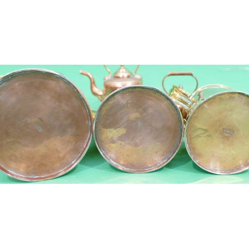 726 - H Pommier, 4 Piece Copper and Brass Tea Service having triangular shaped tray, teapot, 2 handled lid... 