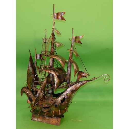 757 - A Large Arts and Crafts Style Metal Model of a galleon, 1m 11cm high.