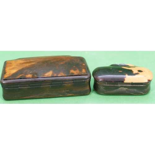 766 - A Horn Rectangular Shaped Snuff Box having hinge lid, 8.8cm wide, also a similar smaller rectangular... 