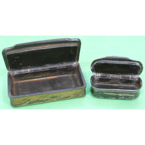 766 - A Horn Rectangular Shaped Snuff Box having hinge lid, 8.8cm wide, also a similar smaller rectangular... 