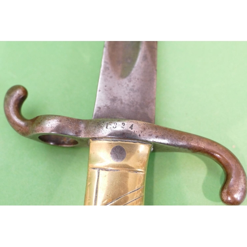 768 - A Prussian Bayonet stamped Weyersberg & Stamm, Solingen, having steel scroll cross guard, indistinct... 