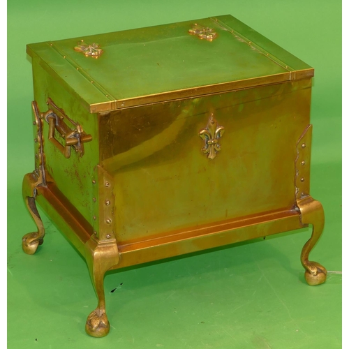 773 - A Heavy Brass Rectangular Shaped Coal Box with carrying handles, hinge lid (interior refurbished) on... 