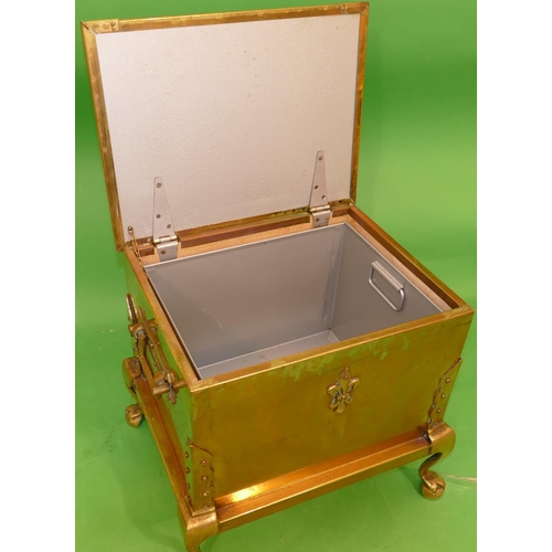 773 - A Heavy Brass Rectangular Shaped Coal Box with carrying handles, hinge lid (interior refurbished) on... 