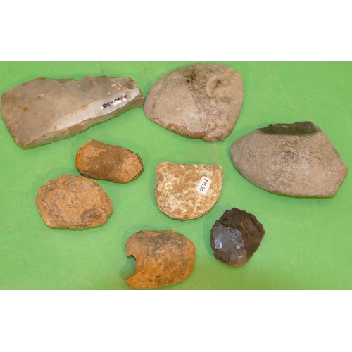 799 - An Early Flint Axe Head and a small quantity of various other fossils (8).