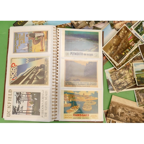 807 - An Album of Cigarette Cards depicting trains etc and a quantity of various loose postcards.