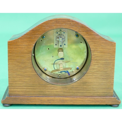 819 - An Edwardian Mahogany Arched Top Timepiece having inlaid stringing, white enamel dial with Arabic nu... 