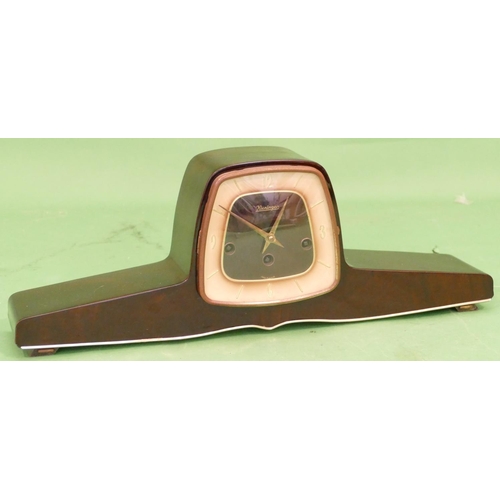 826 - Kieninger, 8 Day Striking Westminster Chime Bakelite Mantle Clock, 52cm wide, 19cm high (crack to to... 