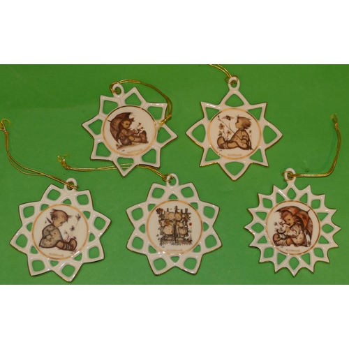 85 - A Set of 5 Hummel Star Shaped Christmas Tree Decorations depicting various children.