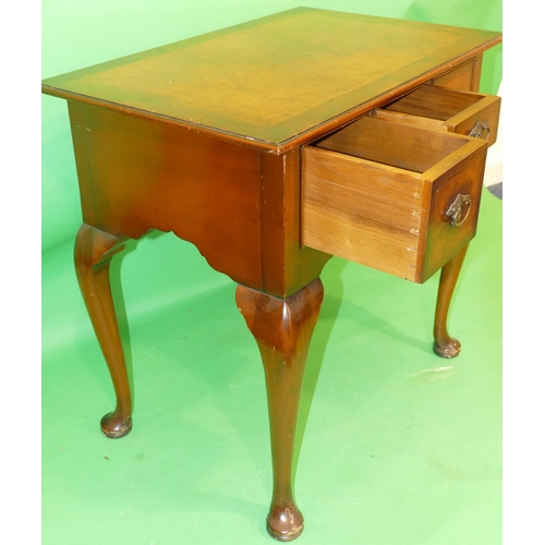 865 - A Reproduction Walnut Lowboy having banded herringbone top, centre drawer above knee hole flanked by... 