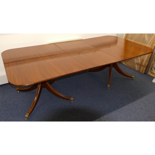 866 - A Good Quality Reproduction Mahogany D End Double Pedestal Dining Table having 1 extra leaf on 2 tur... 