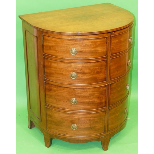 877 - A 19th Century Mahogany Demi Lune Commode in form of a chest of drawers, having rising top, 2 panell... 