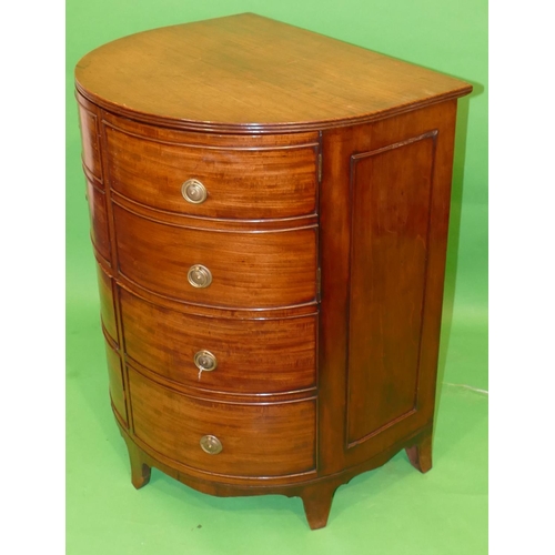 877 - A 19th Century Mahogany Demi Lune Commode in form of a chest of drawers, having rising top, 2 panell... 