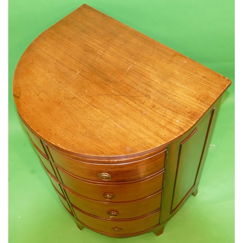 877 - A 19th Century Mahogany Demi Lune Commode in form of a chest of drawers, having rising top, 2 panell... 