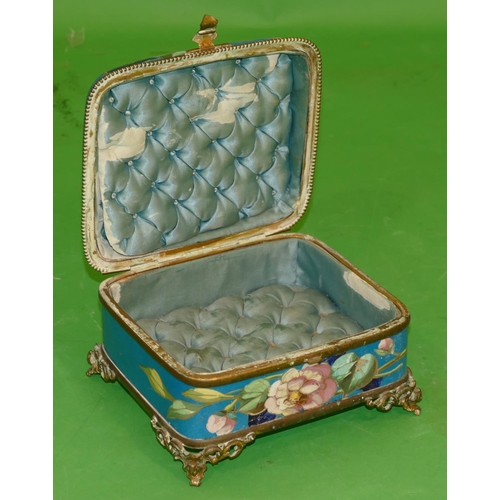 88 - A Continental Porcelain Rectangular Shaped Trinket Box having gilt metal mounts, on blue ground with... 