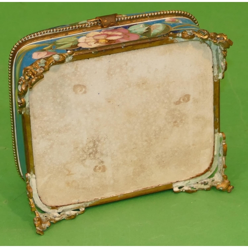 88 - A Continental Porcelain Rectangular Shaped Trinket Box having gilt metal mounts, on blue ground with... 