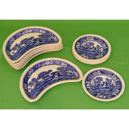 113 - A Set of 6 Copeland Blue and White Kidney Shaped Dishes 