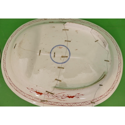 118 - An Early Spode Rectangular Shaped Meat Plate with well on red ground having multicoloured floral lea... 