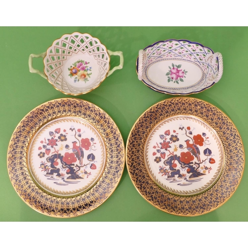 13 - A Pair of Aynsley Plate on white, blue and red ground having bird, floral and gilt decoration, 27cm ... 