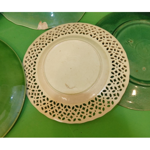 142 - An 18th Century Cream Ware Small Round Plate having pierced rim, 18cm diameter, an oval Cabbage Ware... 