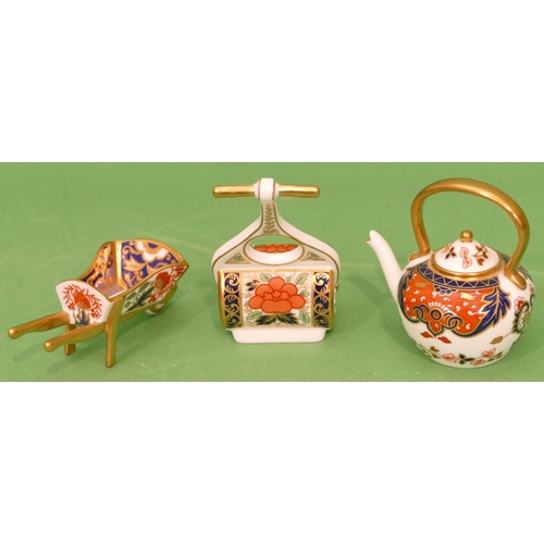 77 - A Royal Crown Derby Miniature Garden Roller on Imari Pattern ground, 9.5cm high, a Royal Crown Derby... 