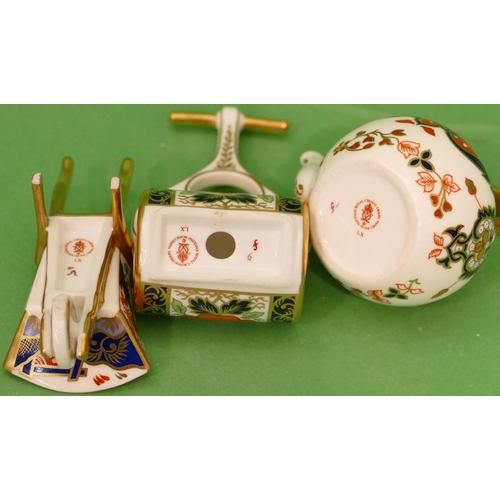 77 - A Royal Crown Derby Miniature Garden Roller on Imari Pattern ground, 9.5cm high, a Royal Crown Derby... 