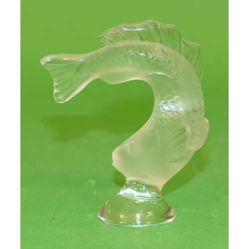 112 - A Lalique Frosted Glass Figure of a fish on round base, 8cm high.