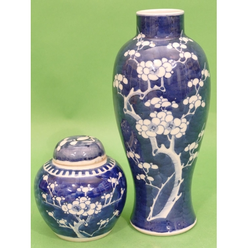 128 - A 19th Century Chinese Blue and White Round Bulbous Thin Necked Vase having blossom and branch decor... 