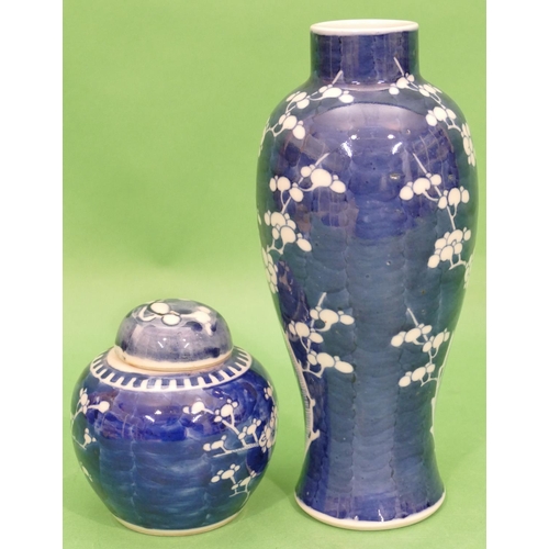 128 - A 19th Century Chinese Blue and White Round Bulbous Thin Necked Vase having blossom and branch decor... 