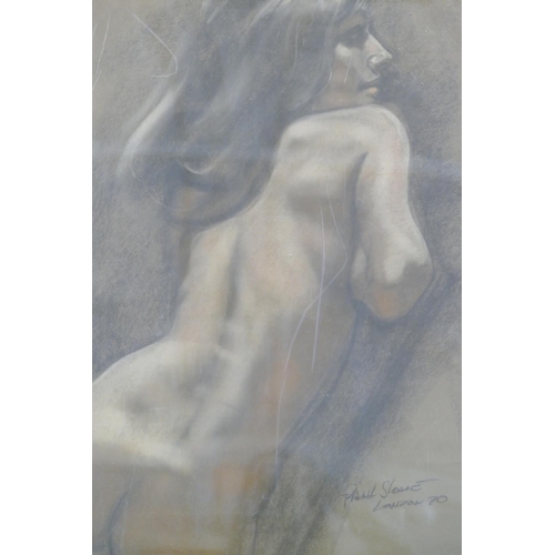 161 - Paul Sloane, London Pastel Full Length Portrait back of a female nude, signed and dated 70, in oak f... 