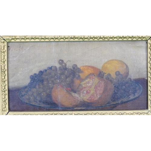 163 - A Small Oil on Panel, Still Life Bowl of Fruit, unsigned in gilt frame, 7.5cm x 15cm.