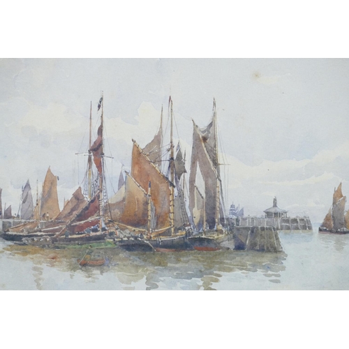 189 - Nora Davison, Marine Watercolour depicting sailing boats in harbour, signed, in gilt frame, 17.5cm x... 