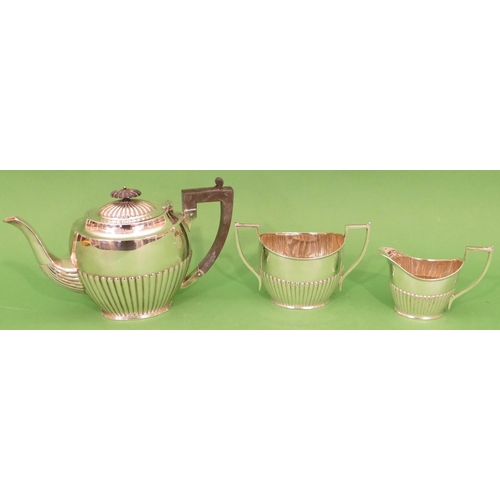 235 - A 3 Piece Silver Plated Oval Tea Service having half embossed reeded decoration comprising teapot, 2... 