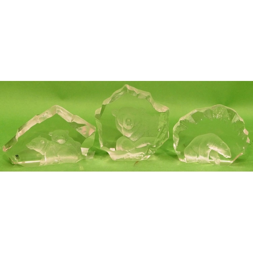 66 - 3 x Mats Jonasson Lead Crystal Sculptures depicting bears, largest 15cm high (3).