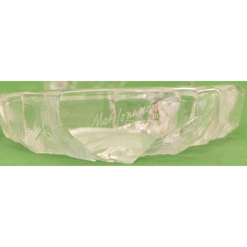 69 - 2 x Mats Jonasson Large Lead Crystal Sculptures depicting owl and bird, largest 22cm high (2).