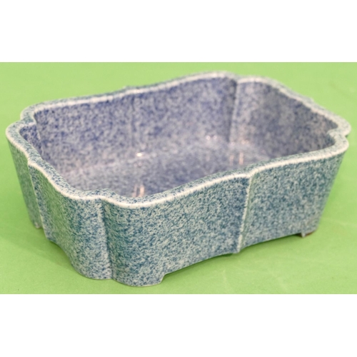 78 - A Glazed Earthenware Rectangular Scallop Shaped Planter on blue and white speckled ground, 18.5cm wi... 