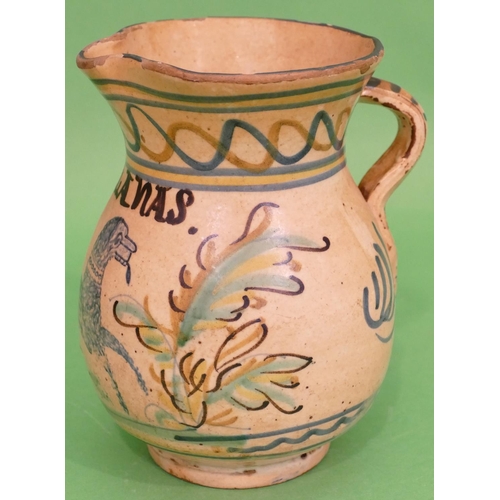 89 - 3 x Glazed Earthenware Round Bulbous Shaped Jug on cream ground with multicoloured, animal and leaf ... 