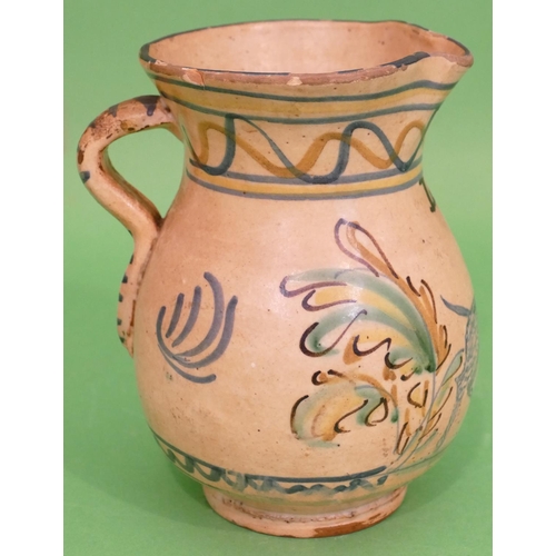 89 - 3 x Glazed Earthenware Round Bulbous Shaped Jug on cream ground with multicoloured, animal and leaf ... 