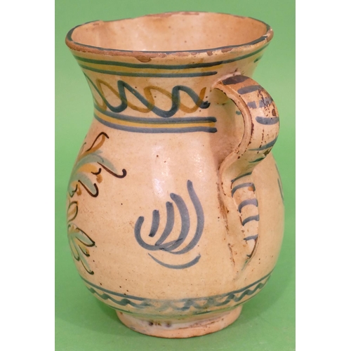 89 - 3 x Glazed Earthenware Round Bulbous Shaped Jug on cream ground with multicoloured, animal and leaf ... 