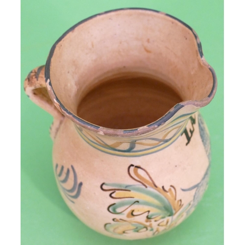 89 - 3 x Glazed Earthenware Round Bulbous Shaped Jug on cream ground with multicoloured, animal and leaf ... 