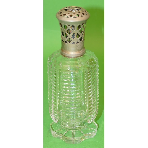 90 - A French Cut Glass Round Bulbous Oil Scent Lamp on scallop shaped base, 21cm high.