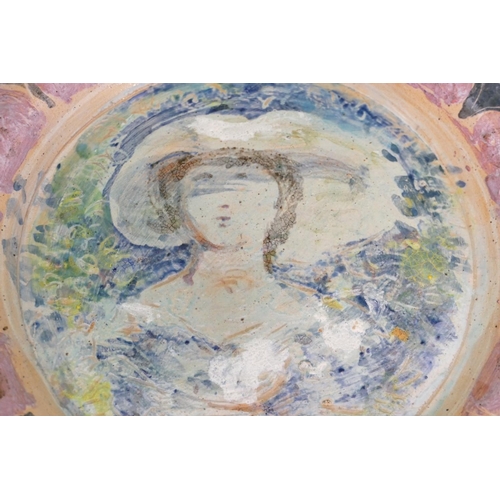 94 - Quentin Bell, Studio Pottery Glazed Earthenware Portrait Plate depicting young lady, stamped to base... 