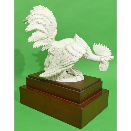 1 - An Italian White China Model of a cockerel, 34cm high, with later hardwood stand.