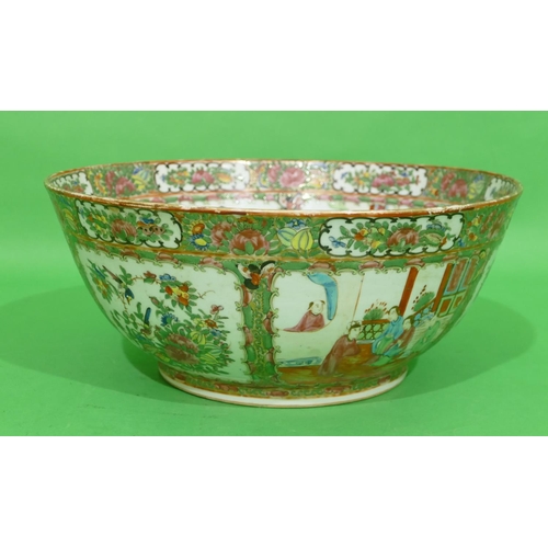 110 - A Late 19th Early 20th Century Cantonese Round Punch Bowl having multicoloured figure butterfly, bir... 