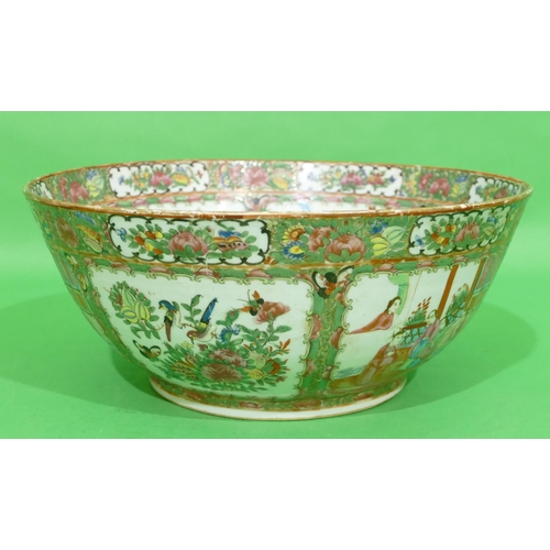 110 - A Late 19th Early 20th Century Cantonese Round Punch Bowl having multicoloured figure butterfly, bir... 