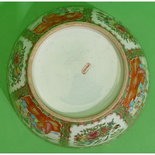 110 - A Late 19th Early 20th Century Cantonese Round Punch Bowl having multicoloured figure butterfly, bir... 