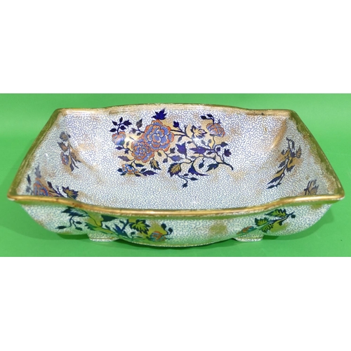 13 - PB & S, Rectangular Scalloped Shaped Large Bowl on white and blue ground with red and gilt floral, l... 